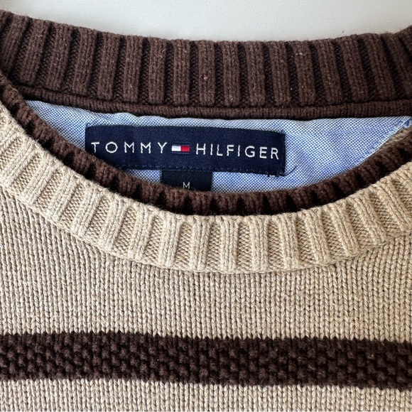 Tommy Hilfiger Pullover Sweater beige brown striped unisex size M - Picture 7 of 11